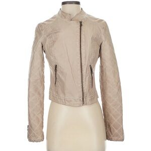 Free People Tan Vegan Leather Jacket Moto Zipper Spring Jacket Size 2